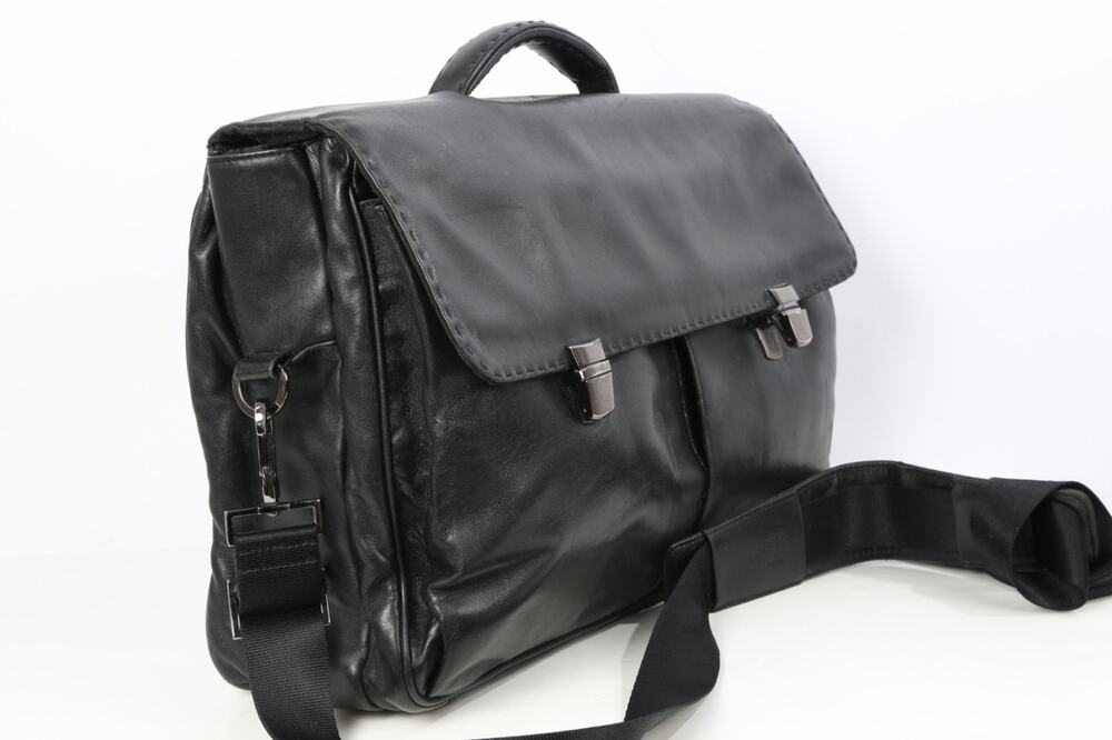 Ike Behar New York Mens Messenger Briefcase Bag Black Leather